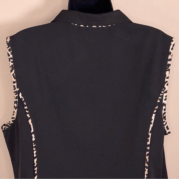 LARGE CHRISTOPHER AND BANKS BLACK LEOPARD PIPING VEST ZIP CLOSURE OUTDOOR - Picture 7 of 11